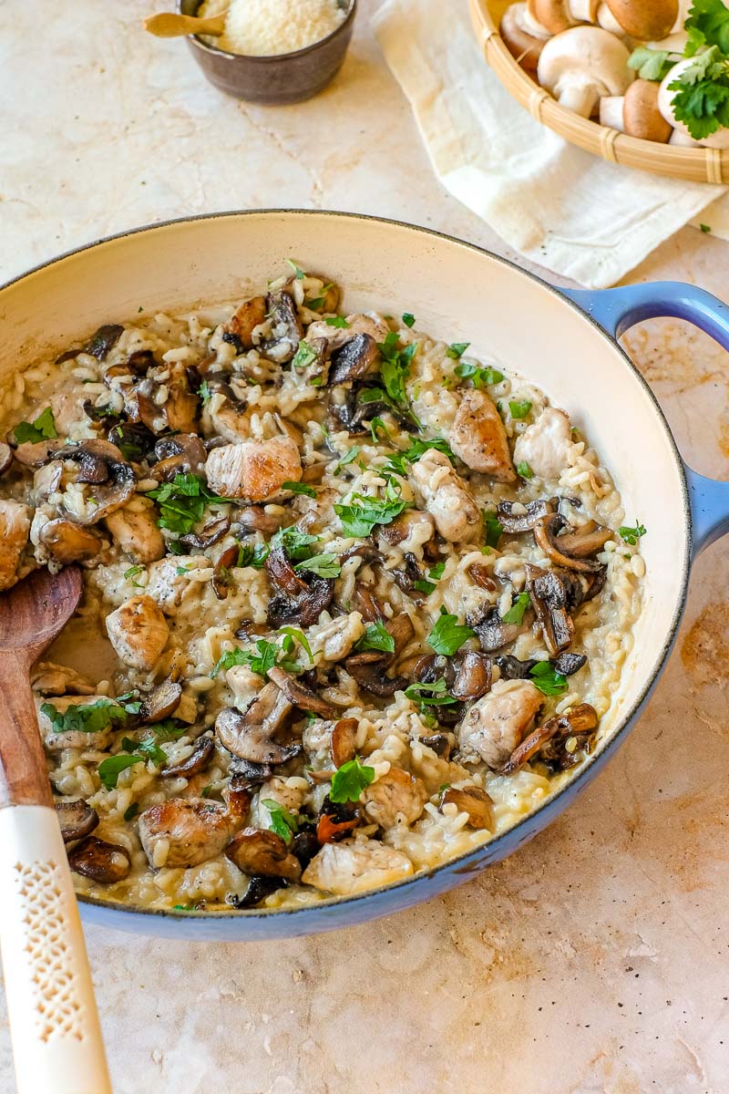 Risotto met kip en champignons