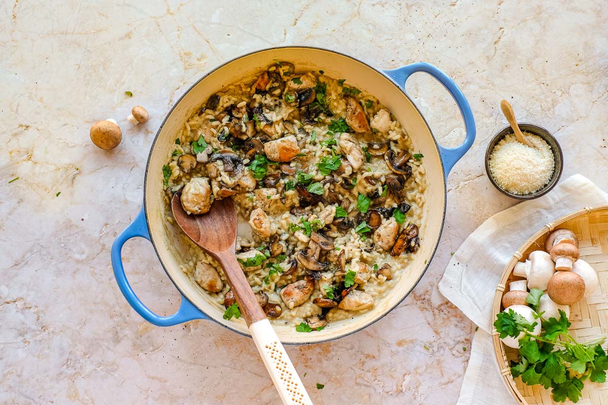 Risotto met kip en champignons