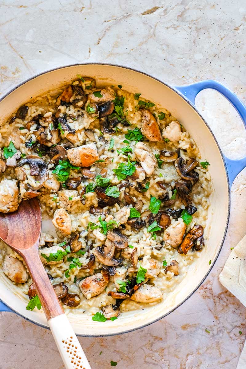 Risotto met kip en champignons